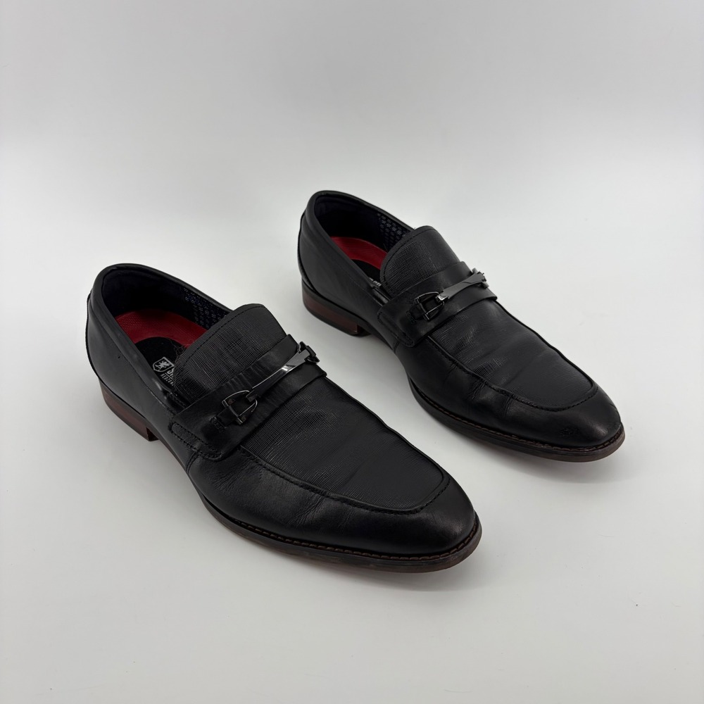 Stacy Adams Mens 10 Black Loafers Redzone Leather Bit Moc Toe Dress Shoe